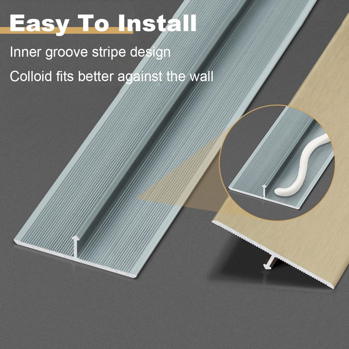 Moulure en T en aluminium – Bande de protection de sol sans couture de 60 mm pour carrelage, bois et stratifié – Barre de séparation de porte argentée et solution de bordure de protection (6,1 cm)