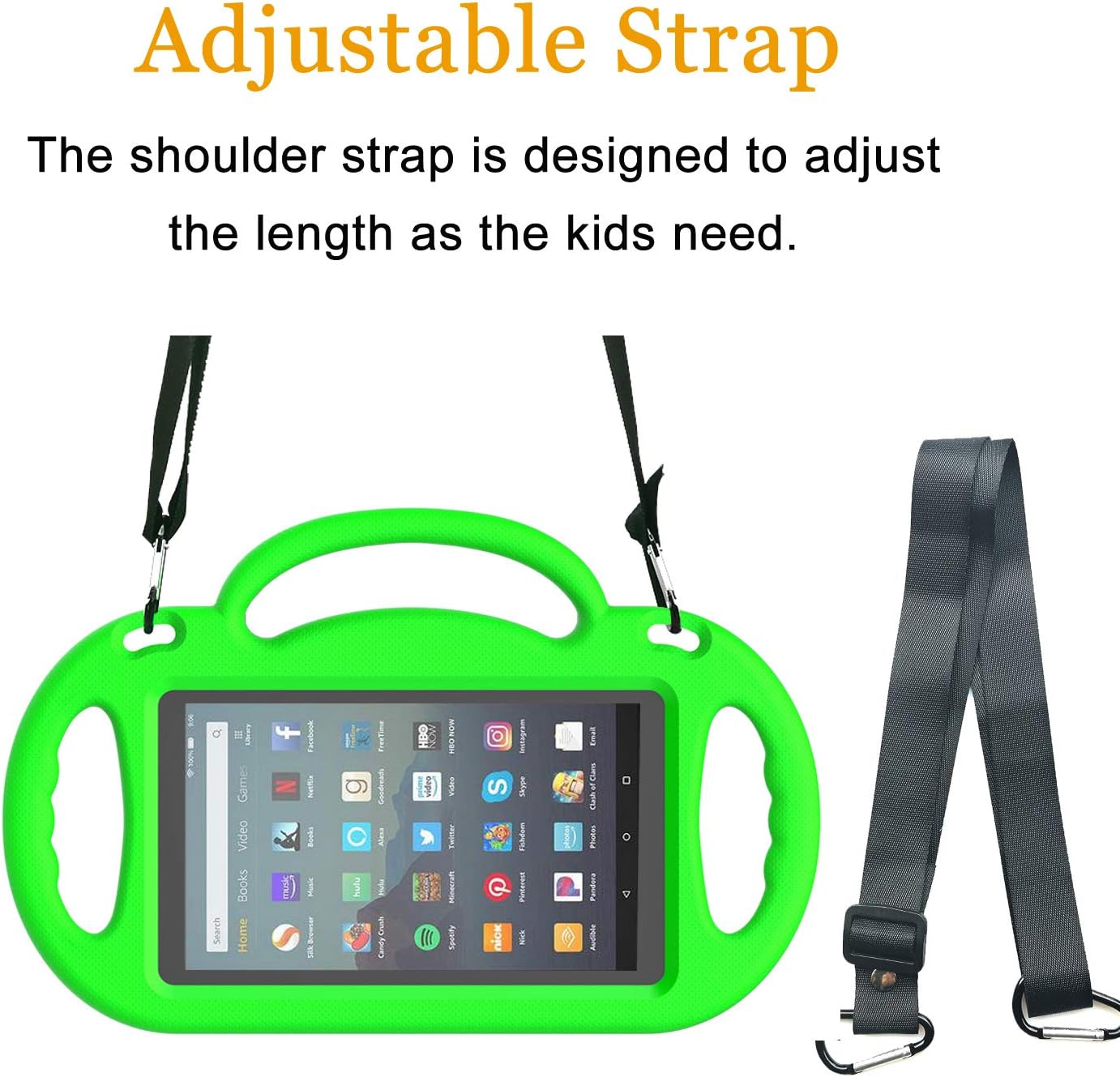 LEDNICEKER Kids Case for All-New Fire 7 Tablet (9th Generation - 2019 Release) - Shockproof Handle Friendly Kids Stand Case with Shoulder Strap for Amazon Fire 7 2019 and 2017 (7 Inch Display), Green