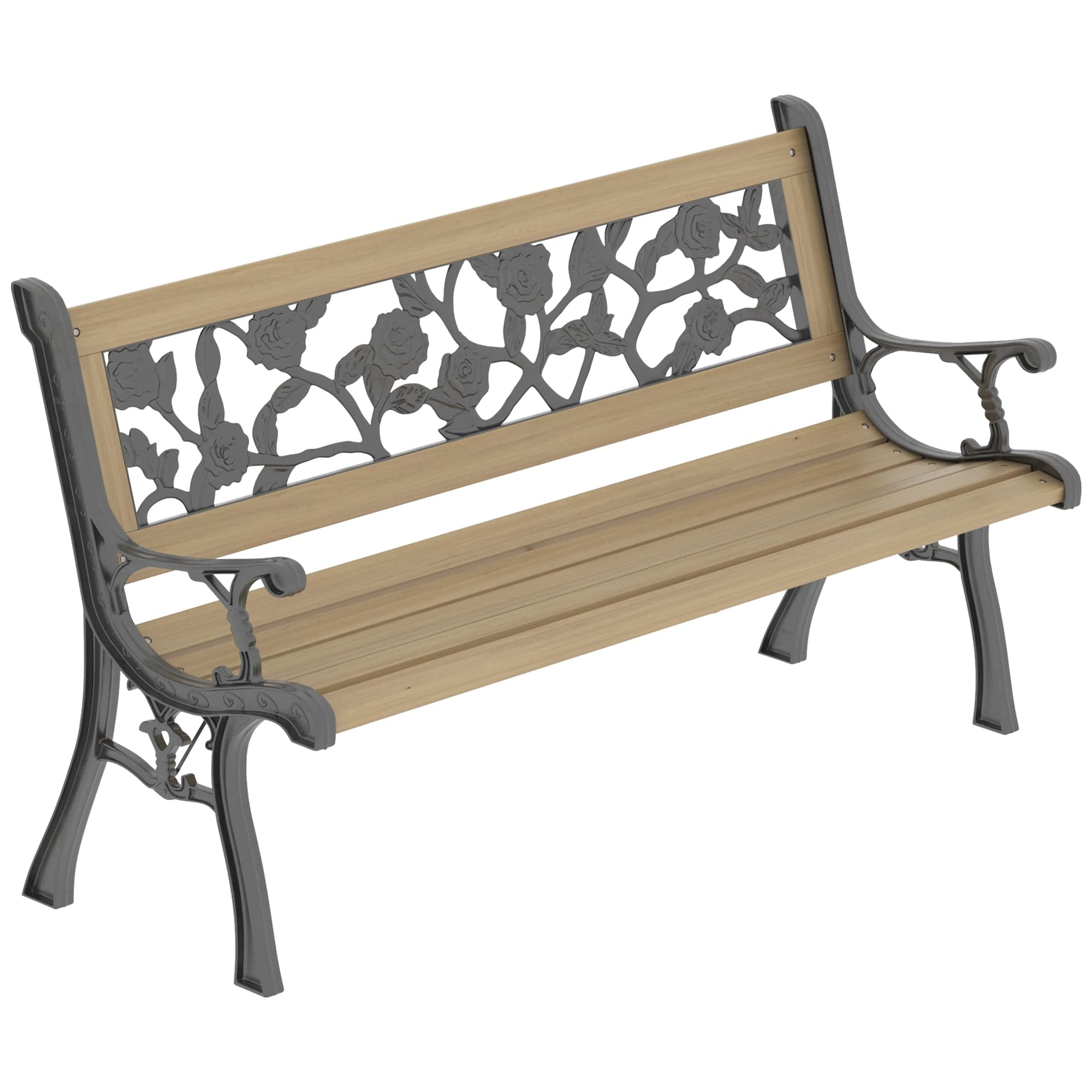 Garden Vida Panchina da Giardino, Rose Style Design Outdoor Furniture Seating Doghe in Legno Gambe in Ghisa Parco Patio a 3 Posti