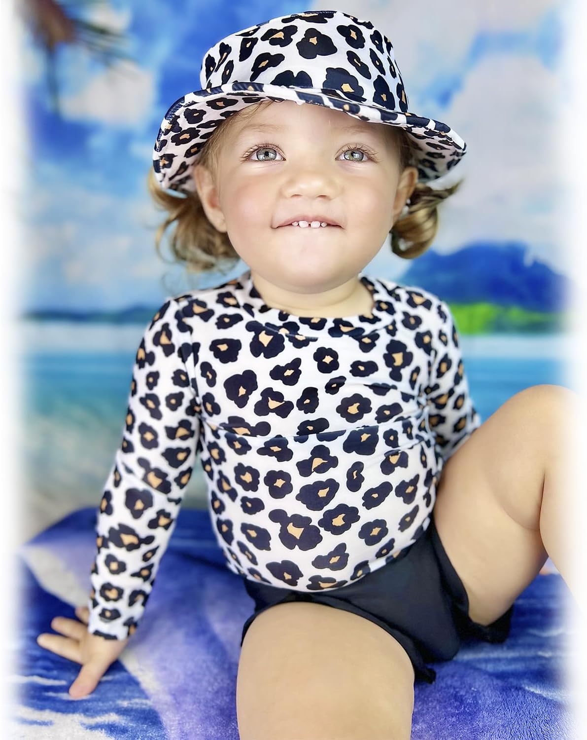 HINTINA Newborn Baby Girl Long Sleeve Swimsuit Bathing Suit with Hat - Image 3