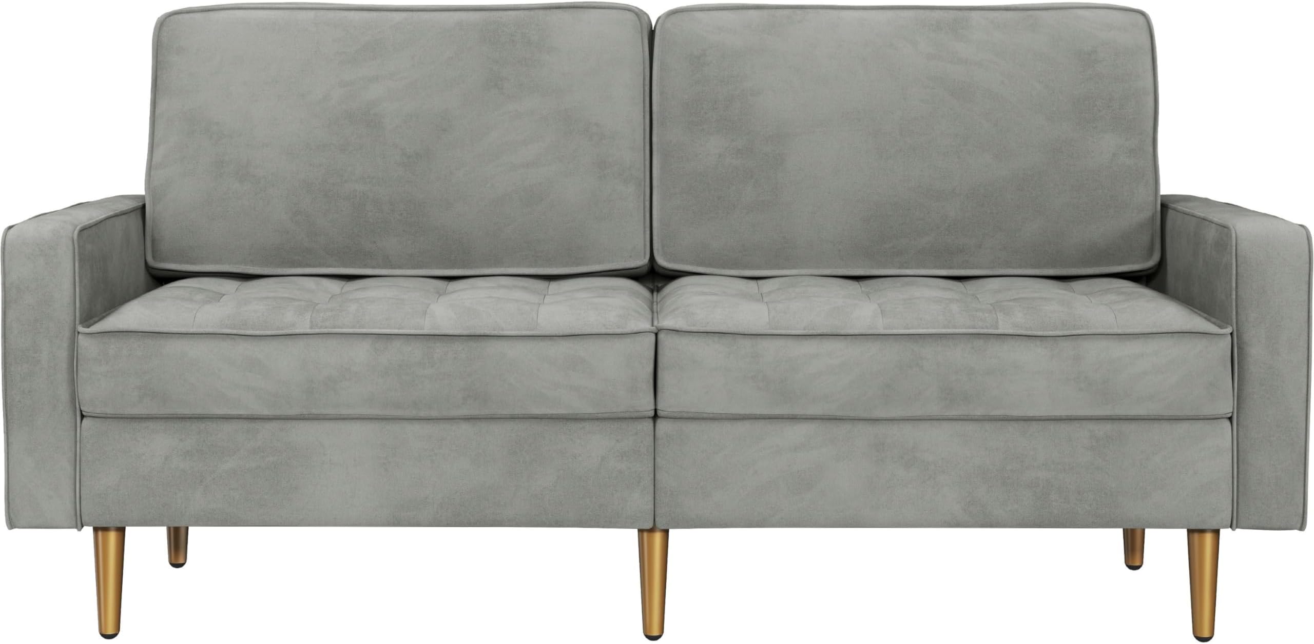 Yaheetech Modern Velvet Sofa 2 Seater Couch Biscuit Tufted Loveseat Settee with Plump Detachable Backrest Metal Legs High-Density Futon for Bedroom Living Room Home Office Gray