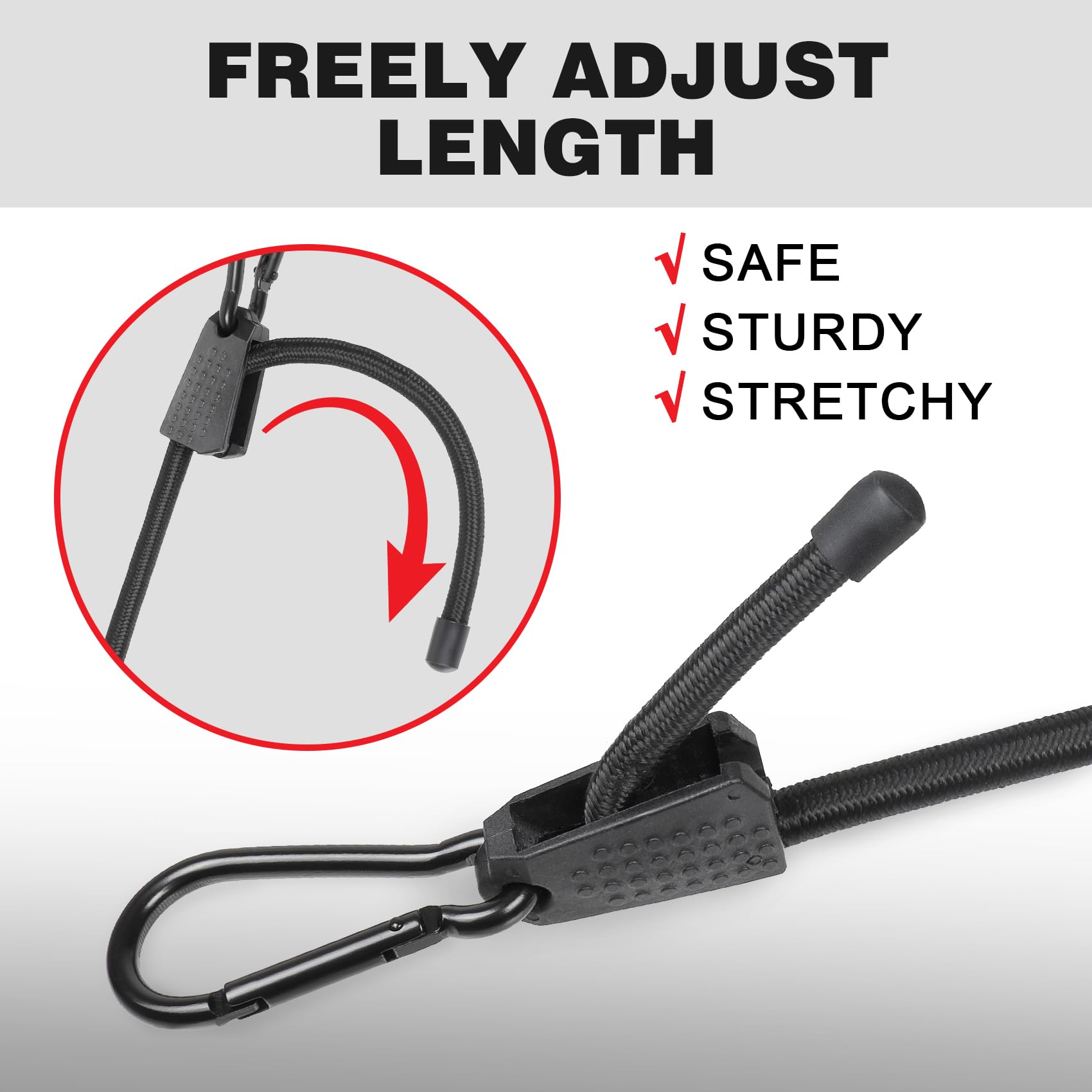 Masterwise 6 PCS Adjustable Bungee Cords with Hooks, 24 Inches Black Elastic Cord with Carabiner Hooks, Heavy Duty Bungee Straps for Outdoor Tent, Cart, Bike Rack, Trucks, Luggage and Cargo