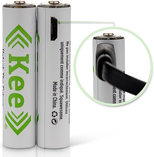 Miniatura 5 de Kee Baterías recargables USB AAA, paquete de 4 unidades de iones de litio, se carga en 2 horas o menos, más de 1000 ciclos de carga, cable de carga