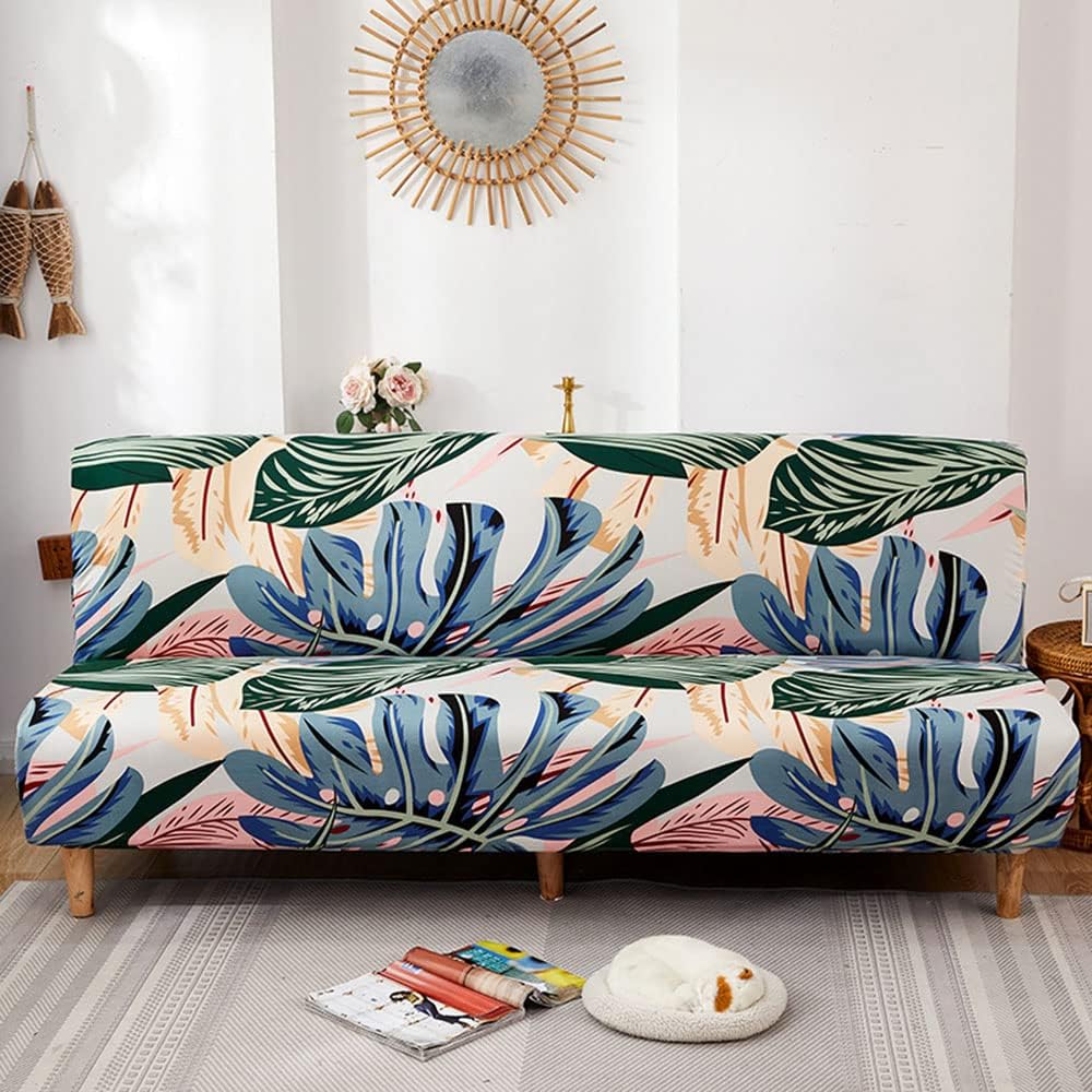 YOPOIY Printed Futon Cover Super Soft Futon Slipcover Rich Textured Armless Sofa Cover with Elastic Bottom for Living Room Bedroom Furniture -4-190—210cm