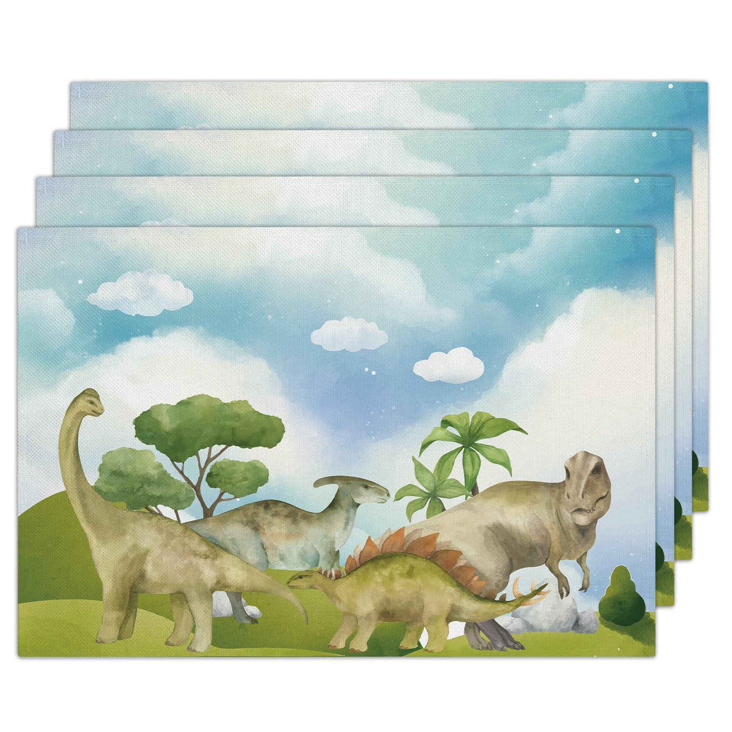 Placemats Set of 4 for Dining Table, Heat Resistant Non-Slip Table Mats, Dinosaur Theme Placemats for Boys and Girls, Woven Cloth Placemats for Modern