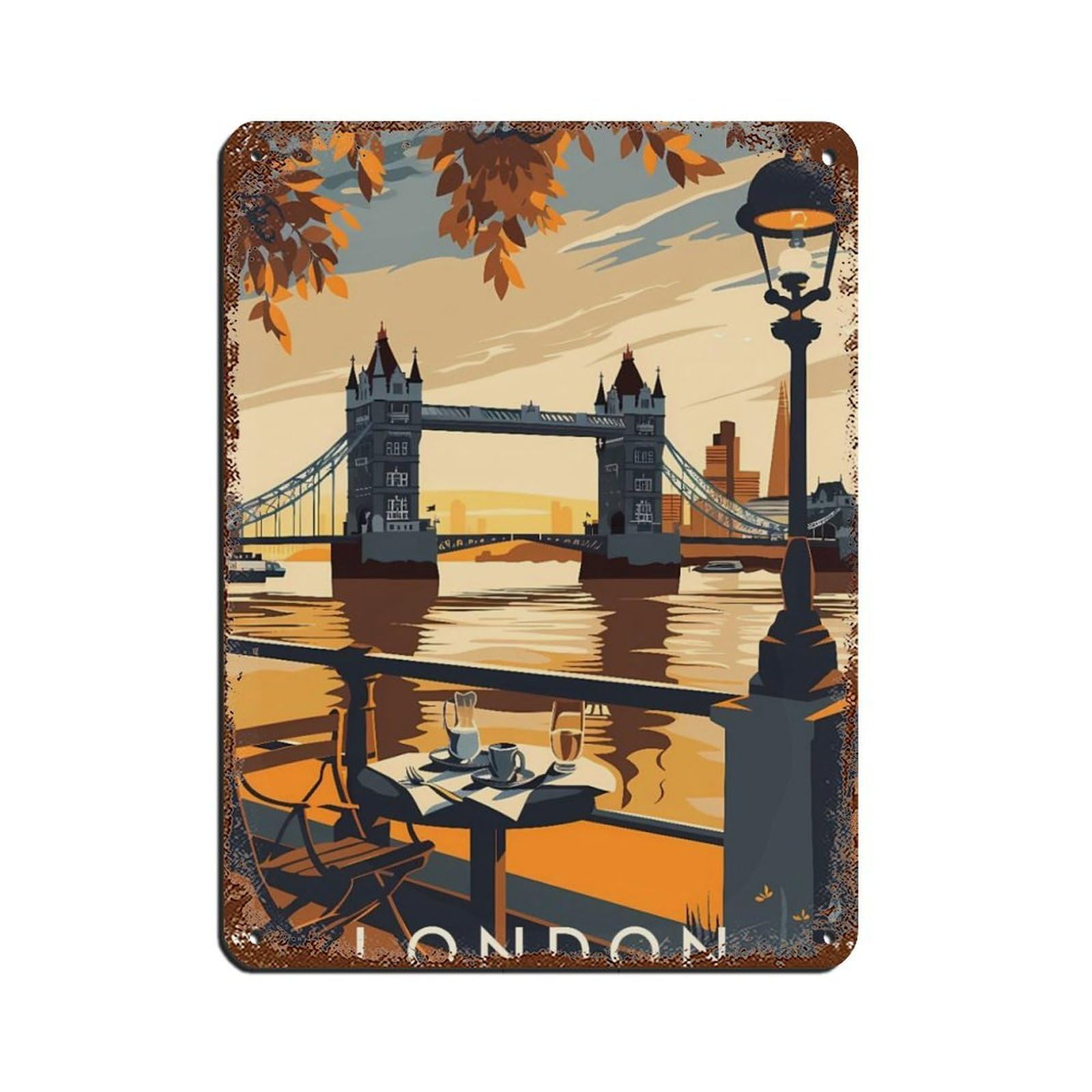 Poster de voyage en métal England plaque vintage - Décoration murale salon et bureau 30x40