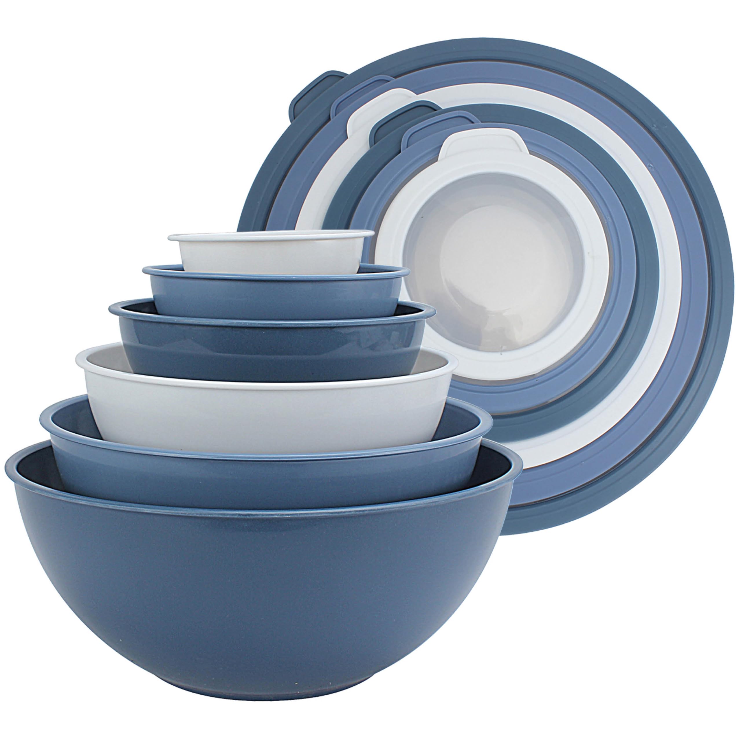 COOK WITH COLOR Mixing Bowls with TPR Lids - 12 Piece Plastic Nesting Bowls Set includes 6 Prep Bowls and 6 Lids, Microwave Safe Mixing Bowl Set (Denim)