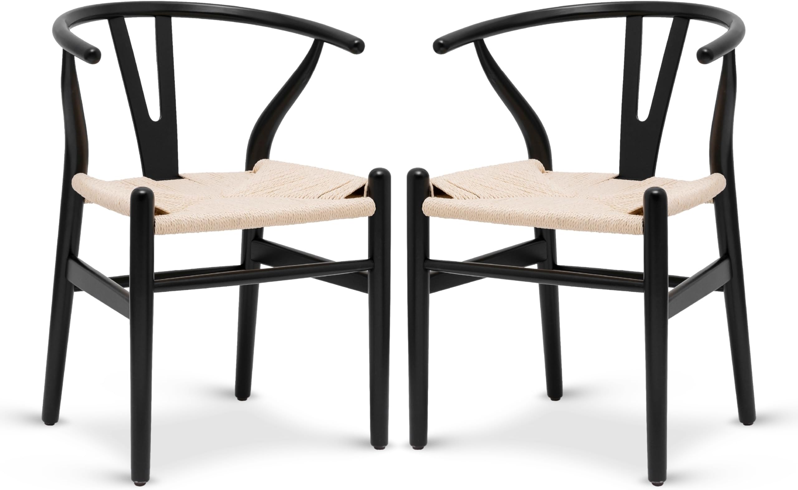 Weave Dining Chairs – Mid-Century Modern Wishbone Dining Chairs with Arms, Solid Wood Frame, Indoor Use – Black – Set of 2 - Ideal for Dining Room, Kitchen or Stylish Accent Setting