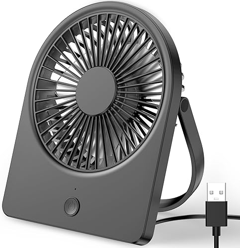 TUNISE Ventilador de escritorio USB, pequeño ventilador personal, viento de 3 velocidades, portátil, silencioso, se puede colgar, ventilador de mesa