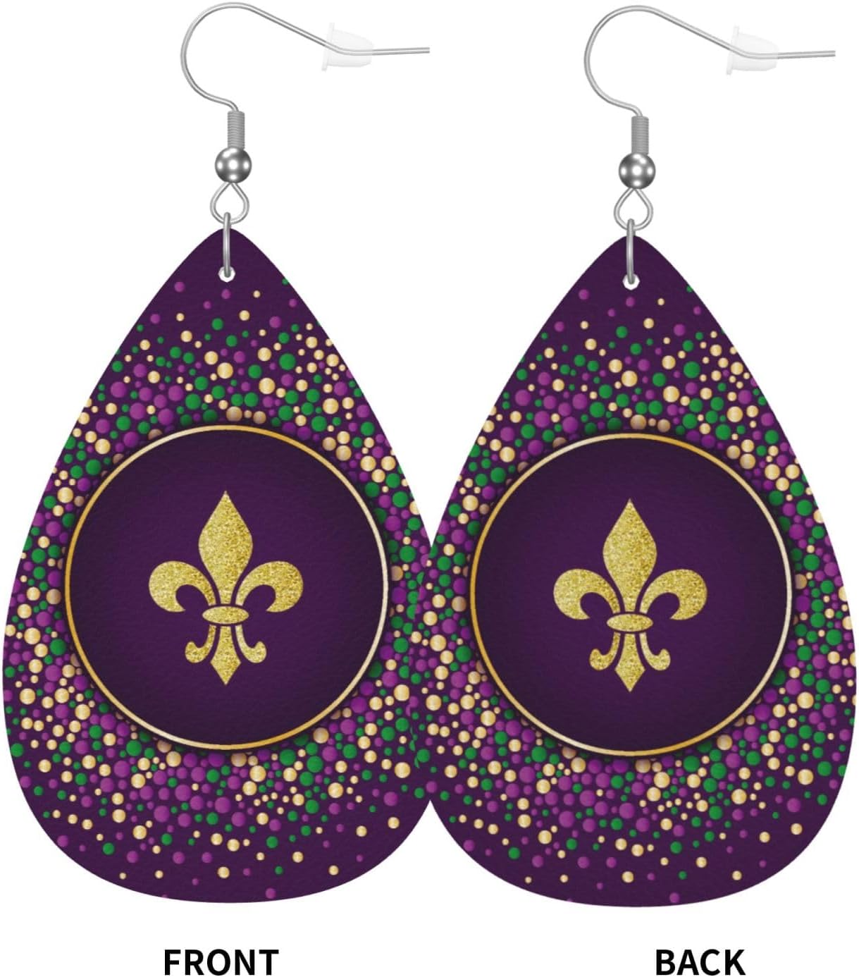 Mardi Gras Teardrop Earrings For Women Faux Leather Earrings Dangle Earring Jewelry - Image 3