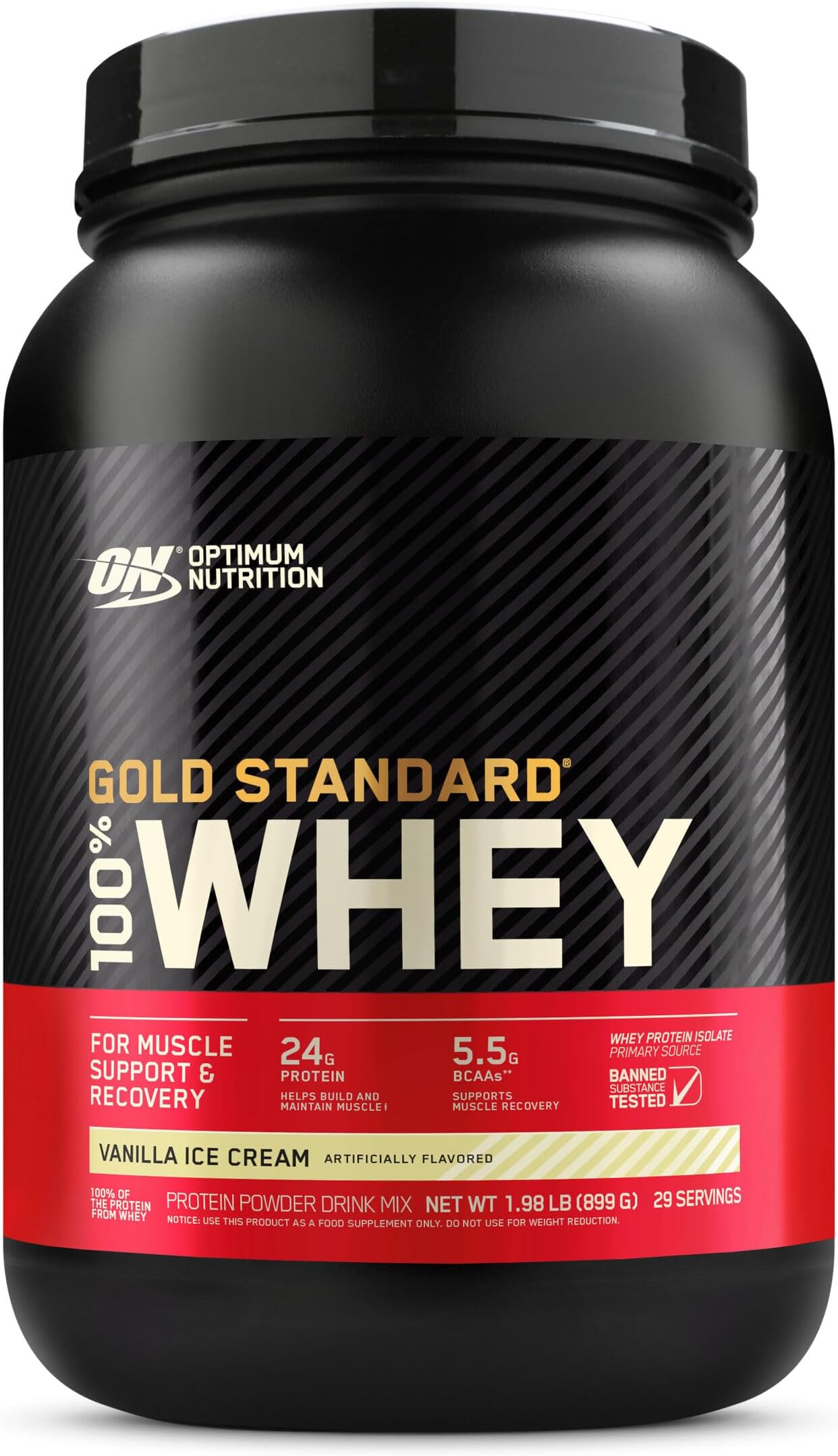 Optimum Nutrition Gold Standard 100% Whey Protein Powder from Whey Isolates, Vanilla Ice Cream - 2 Pound