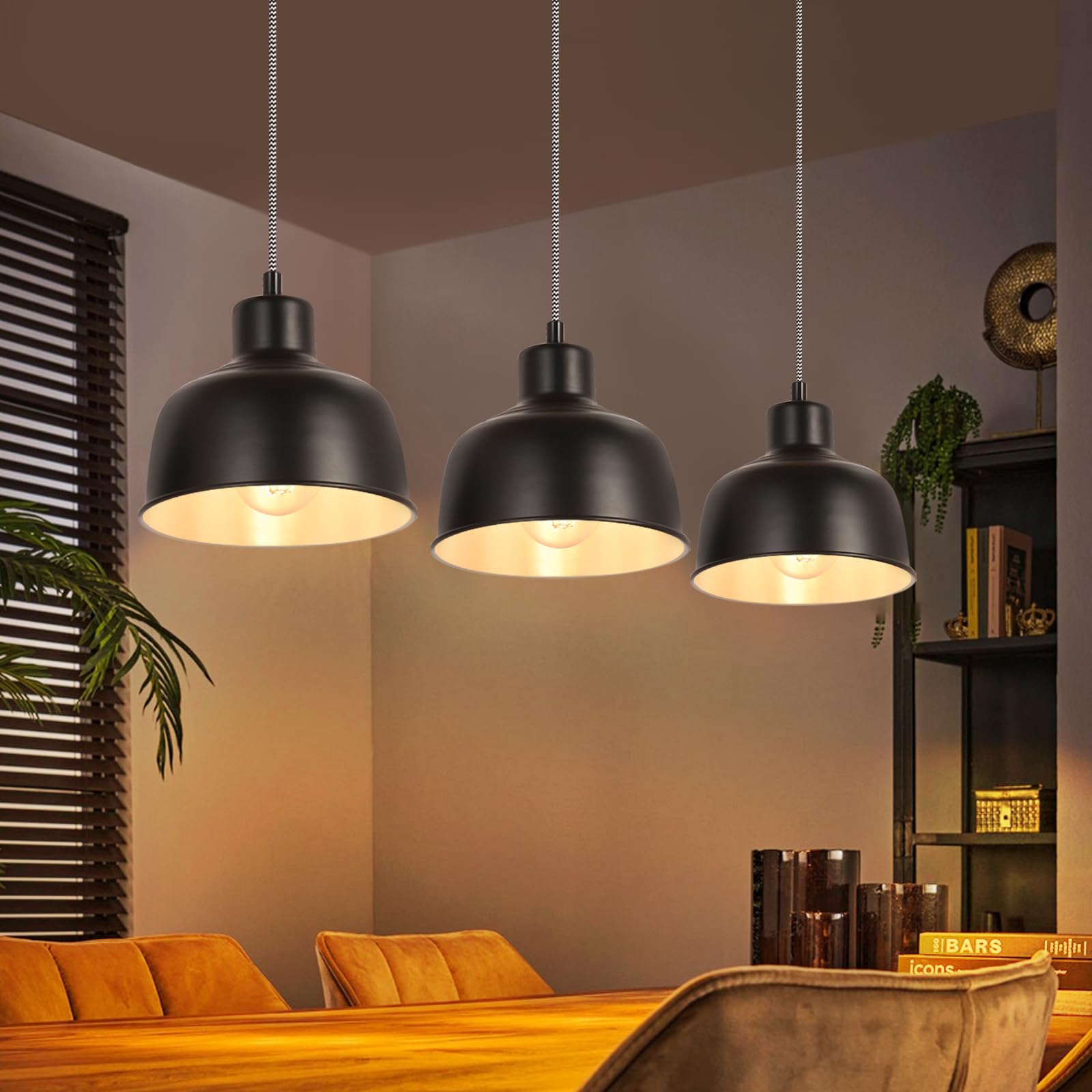 Pendelleuchte Vintage Hängelampe Esstisch - Esszimmerlampe 3 | Flammig Esszimmer Pendellampe Retro Industrial Schwarz Esstischlampe E27 Hängeleuchte für Wohnzimmer Küche Ohne Leuchtmittel