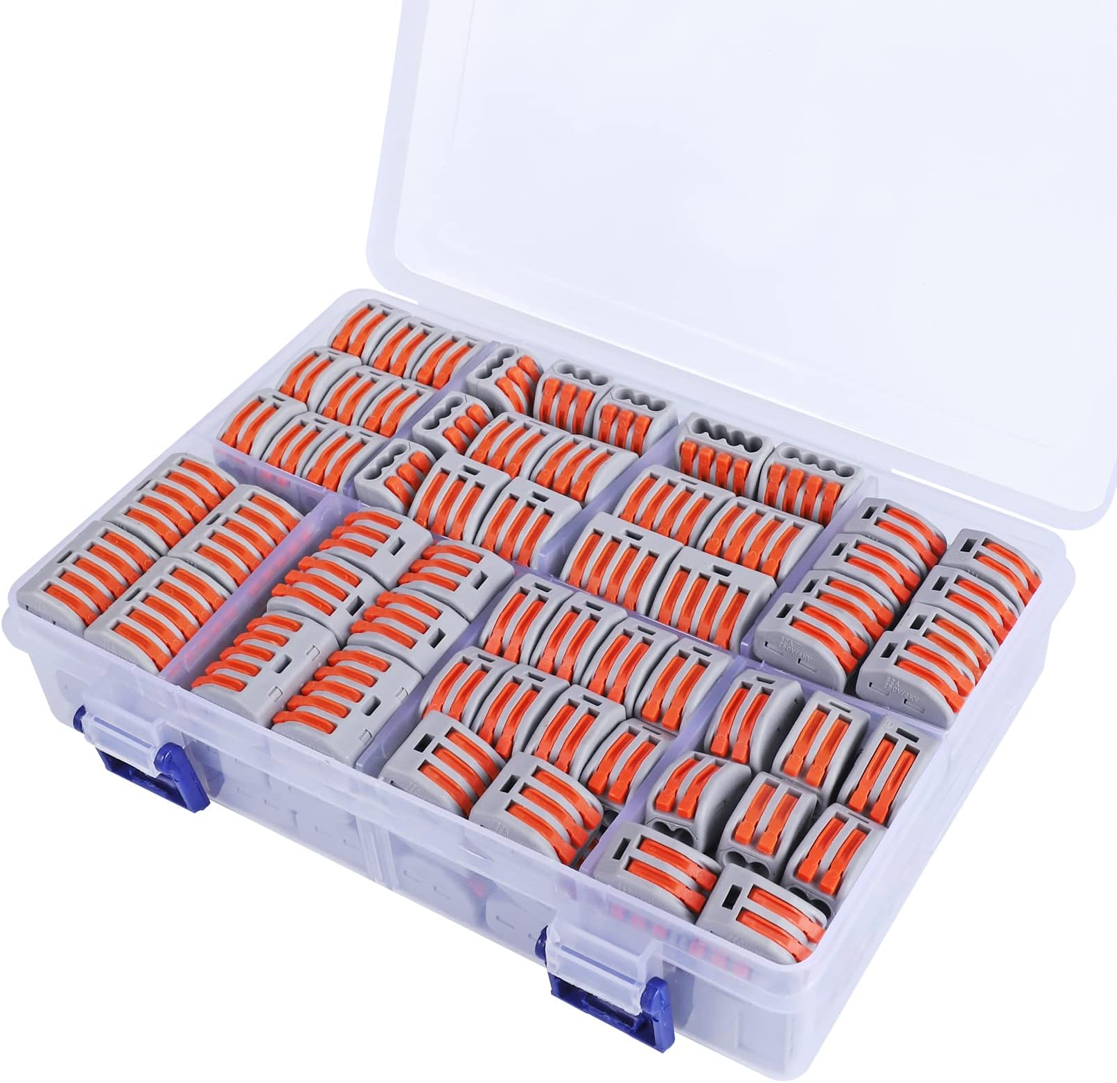 160 PCS Lever Wire Electrical Connectors Nuts Assortment Kit with 28-12 AWG, Multiple Stud2/3/5 Conductor Combination Compact, Electrical Insulated Terminals, Quick Disconnect Splicing