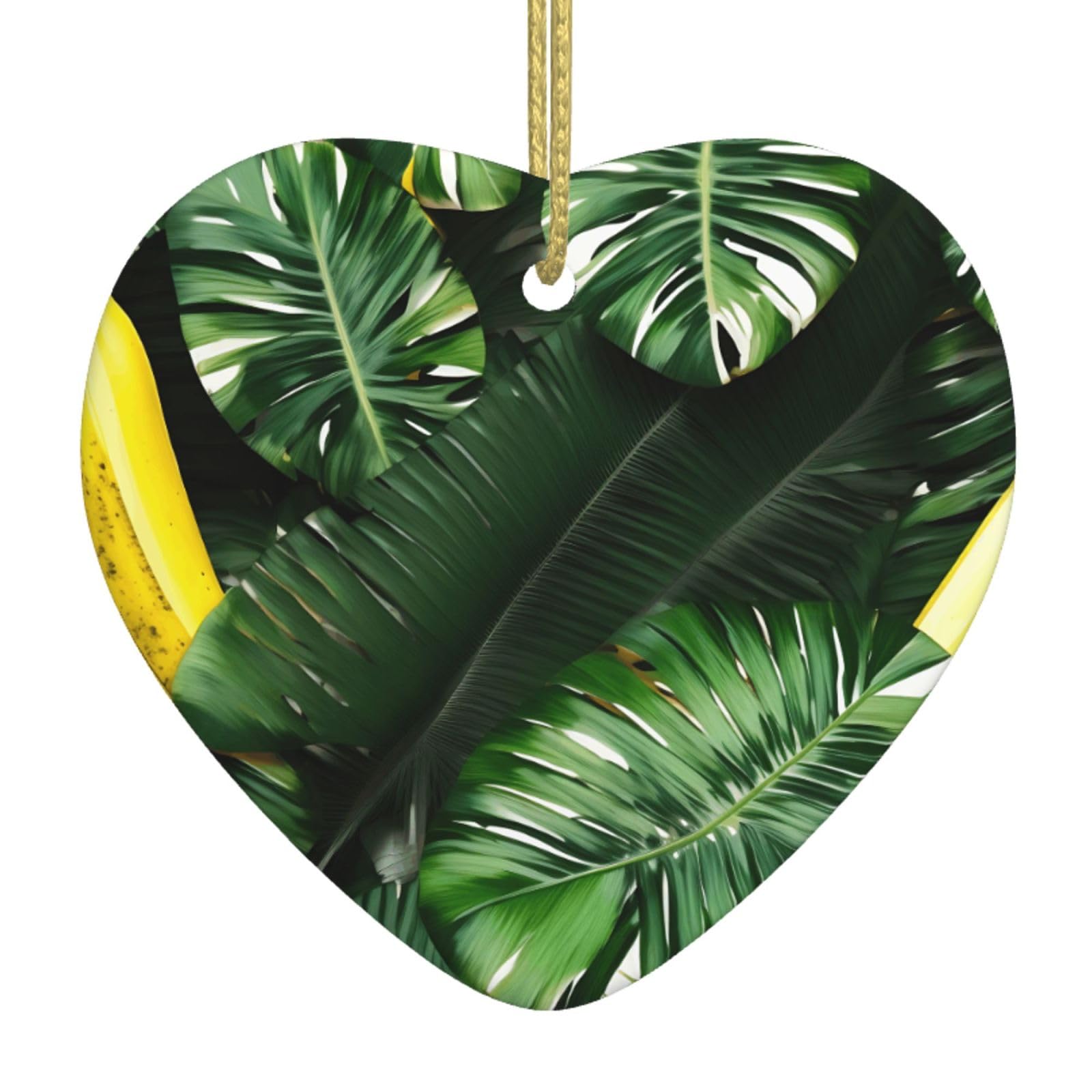 Nbtghga White Banana And Palm Print Christmas Ornaments, Ceramic Hanging Ornament, Xmas Tree Decoration, Holiday Home Decor