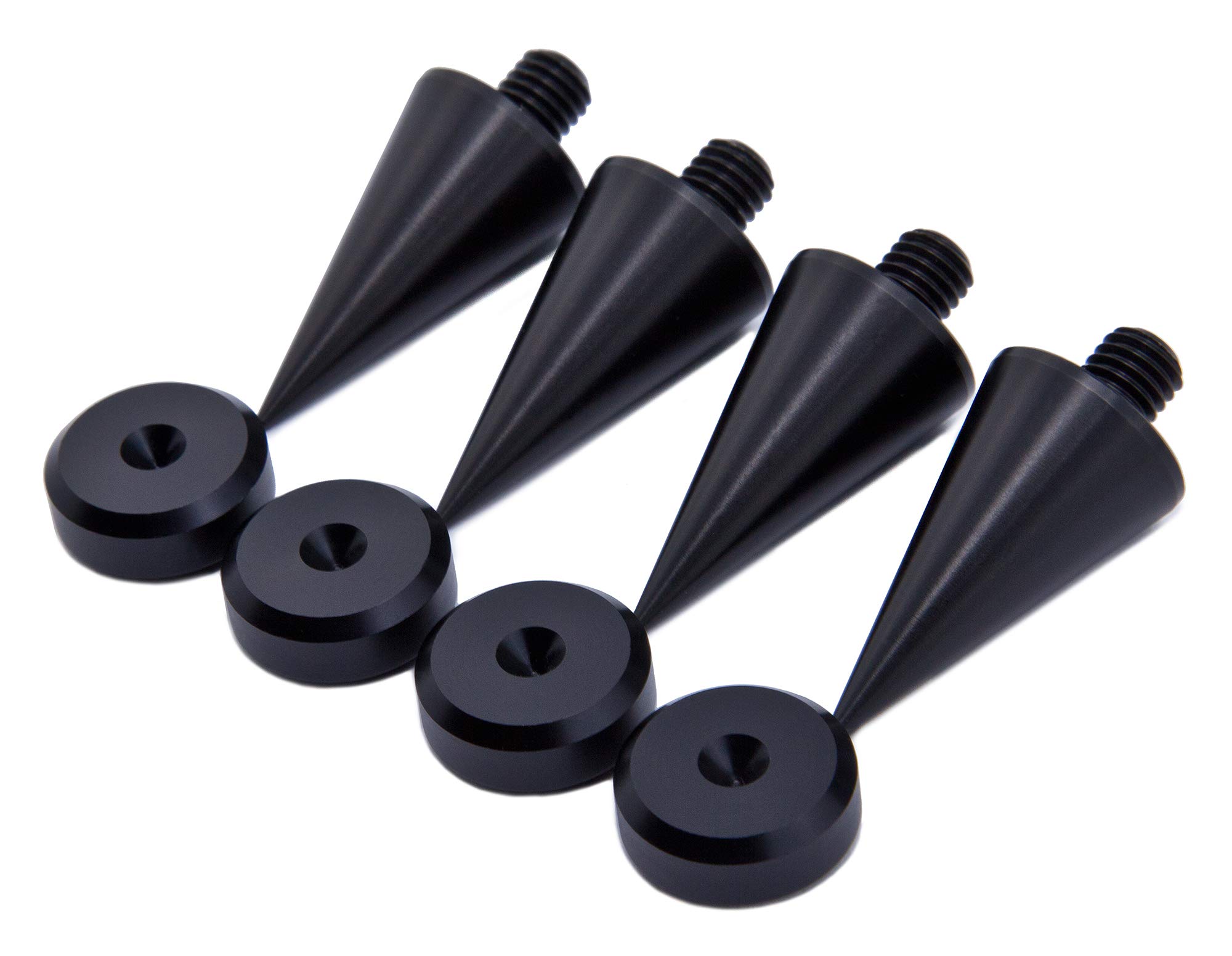 Precisiongeek-Lautsprecherspikes M6, 20 mm Durchmesser, schwarz eloxiertes Aluminium und Lautsprecherpads, schwarz eloxiertes Aluminium, 20 mm Durchmesser, abgeschrägte Form