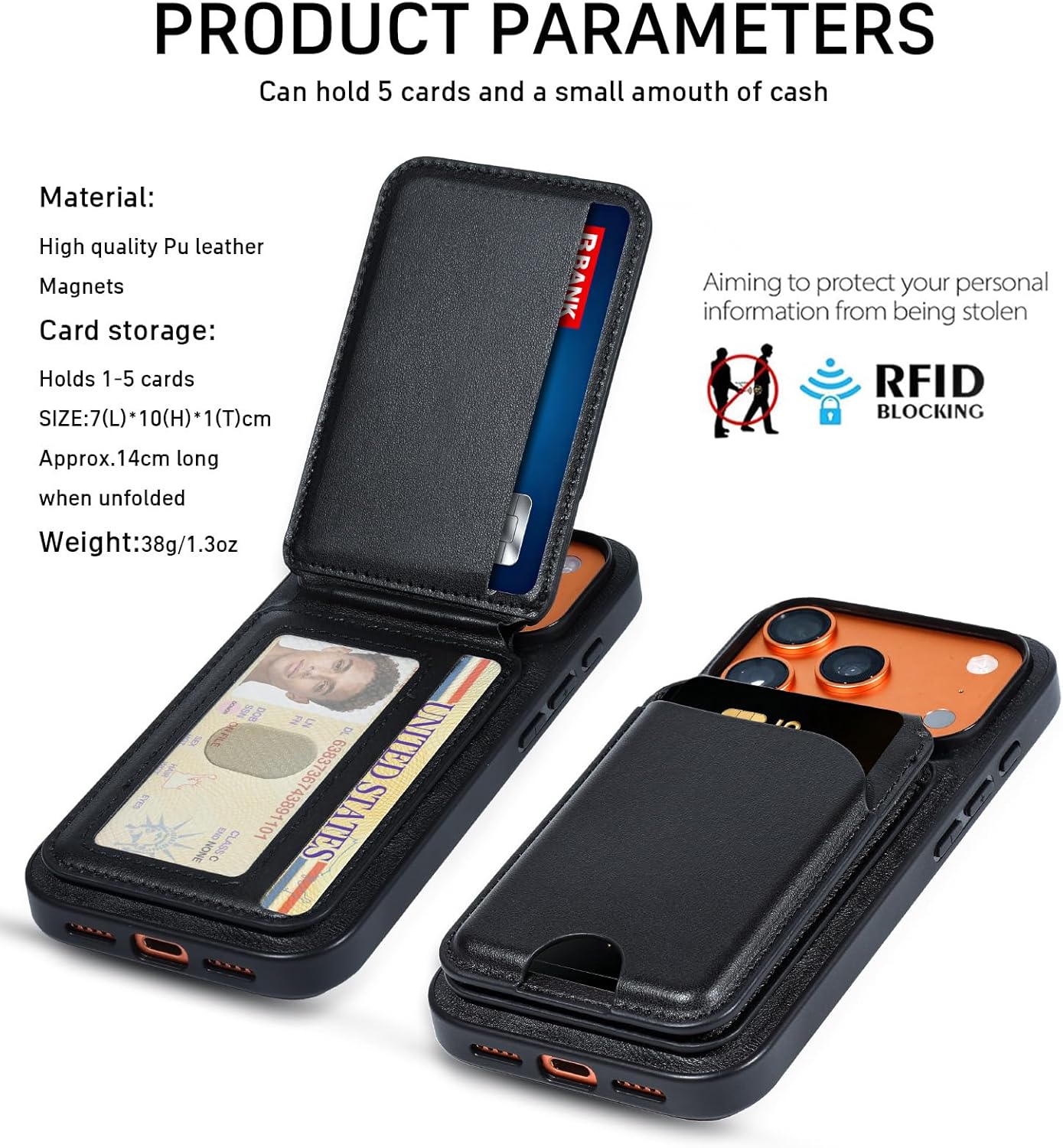 Wallet Case for iPhone 17 Pro Max, Compatible with MagSafe for Men Women Magnetic PU Leather Card Holder, 2 in 1 Detachable RFID Blocking Credit Flip Phone Case Cover Kickstand, Black - Image 3