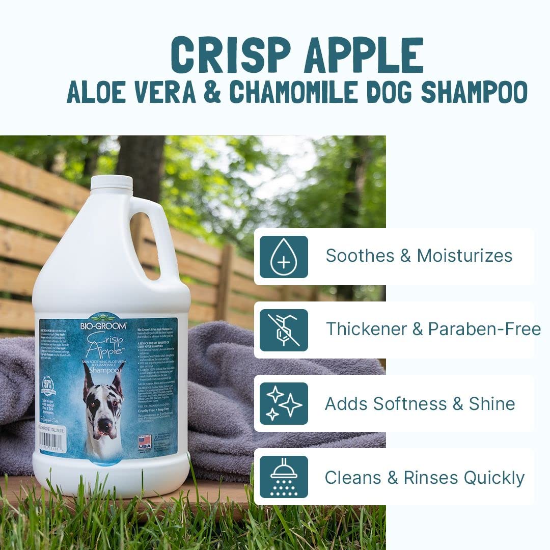 Bio-Groom - Crisp Apple Hundeshampoo - Mit Aloe Vera und Kamille Duft - Tierversuchsfreies und Seifenfreies Naturshampoo - Frei von Parabenen - Geeignet für Welpen und Kätzchen - 3,8 l