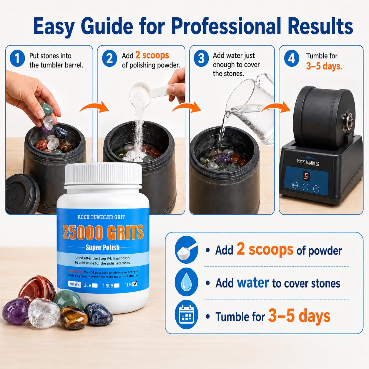 Lucidante per bicchieri in ossido di alluminio ultra fine per finitura a specchio, composto lucidante professionale Step 5 per rocce, gemme e vetro, compatibile con tutti i bicchieri Rock, 0,5 kg