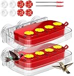 2 Fenêtre de paquet Colibri nourrisseur avec coupe à aspiration forte, Colibouillère en plastique pour l'extérieur, Moat intégré, facile à nettoyer et à refiler (10oz) (2, Rouge)