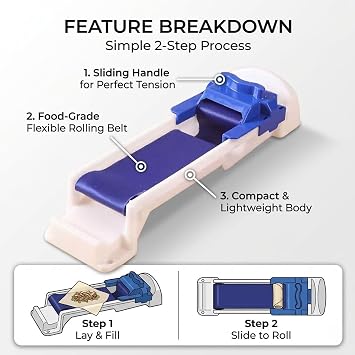 Lumpia Roller Machine, Manual Spring Roll Maker and Eggroll Roller Machine, Professional Grape Leaves Roller for Cabbage Rolls,Meat & Sushi,Easy DIY Vegetable Meat Rolling Tool for Home Kitchen (1pcs)