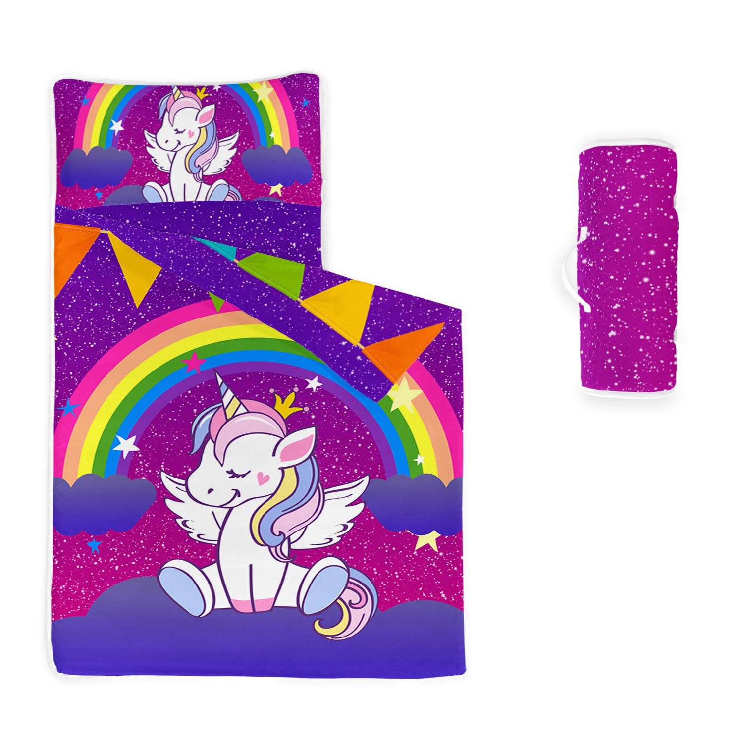 HOSIMA Nap Mat -Rainbow Unicorn Sleeping Bag with Removable Pillow - Daycare and Sleepovers Preschool Kindergarten Bedding Set for Kids Toddler Boys Girls(Rainbow Unicorn Large) โ image 1