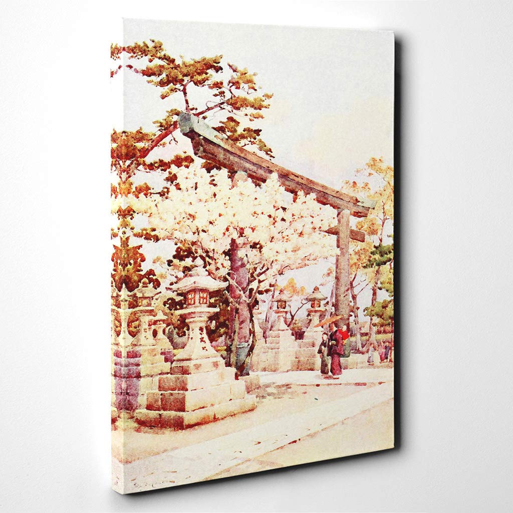Ella Du Cane Japanese Oriental White Cherry at Kitano Canvas Print | Gallery Wrapped 30mm Frame Wall Art | 24x16 inches | Ready to Hang | Asian Still Life Picture | Living Room Bedroom Lounge Office