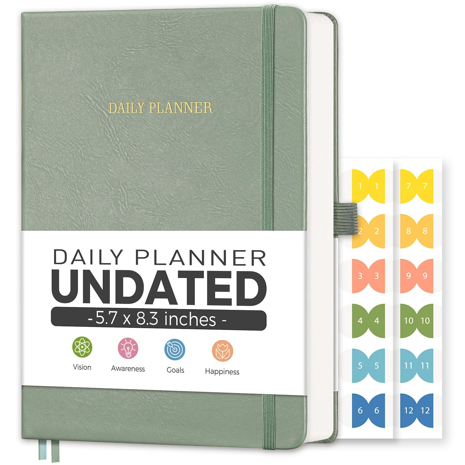 Agenda 2026 A5 sin fecha, 5.75 x 8.4 pulgadas, planificador académico para profesores y estudiantes, planificador de tapa dura autollenable, horarios diarios, semanales y mensuales, color verde