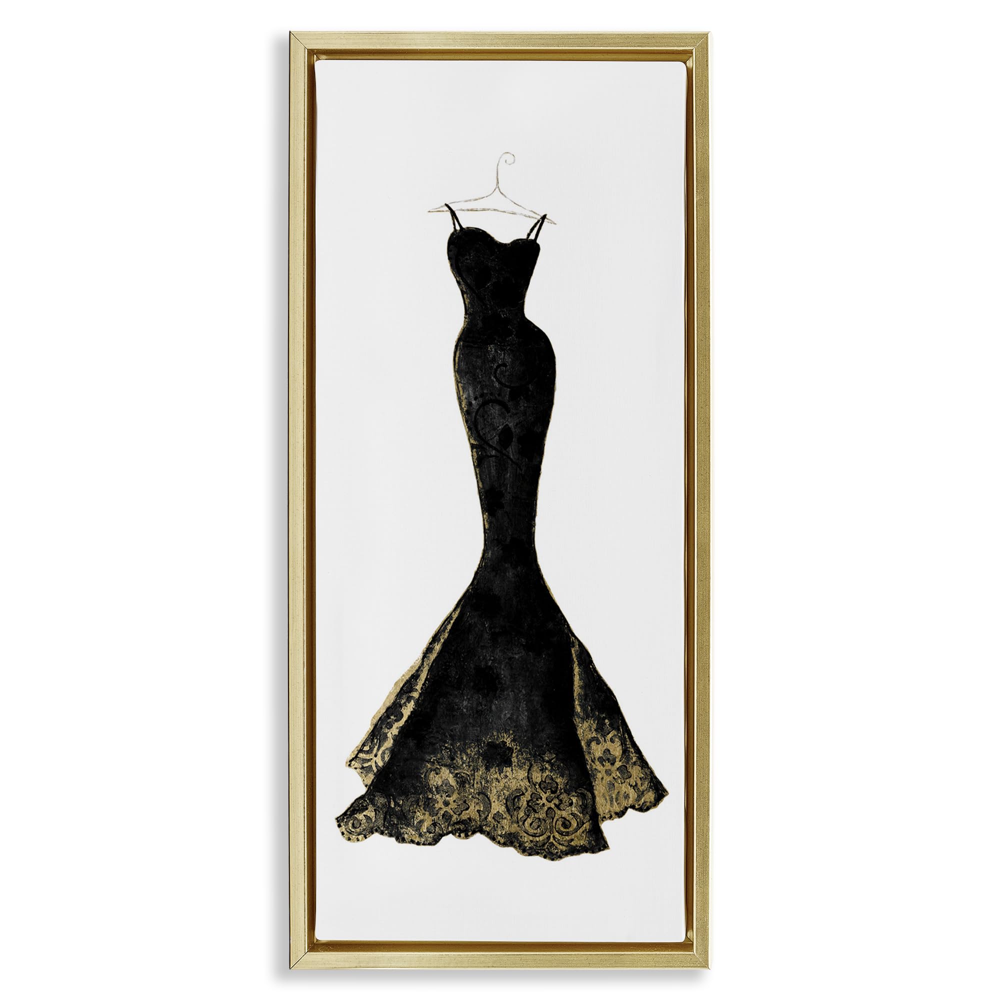'Gilded Black Evening Gown'| Floating Frame Canvas Art