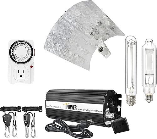 iPower Kit de sistema de luz de crecimiento digital regulable HPS MH de 1000 W, reflector de ala de gaviota de 19 pulgadas con balasto electrónico,