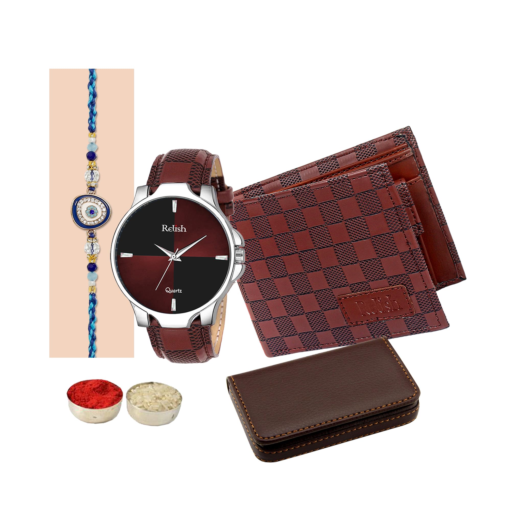 Relish Rakhi Brother Gift Watch, Cardholder, Evil Eye Rakhi, Roli Chawal Pack |Raksha Bandhan Gift for Brother (B0C5JMB4Z8) Amazon Price History, Amazon Price Tracker