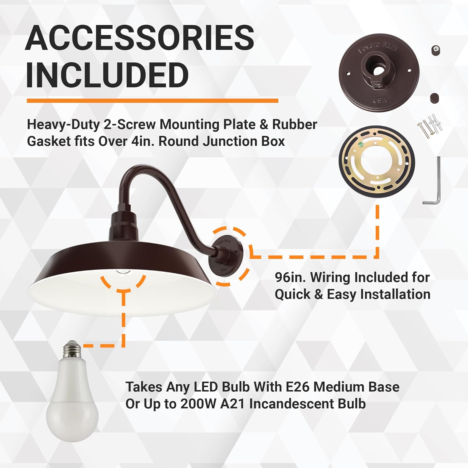 17in. Architectural Bronze Outdoor Gooseneck Barn Light Fixture With 14.5 in. Long Extension Arm - Wall Sconce Farmhouse, Vintage, Antique Style - UL Listed - 9W 900lm A19 LED Bulb (5000K Cool White)