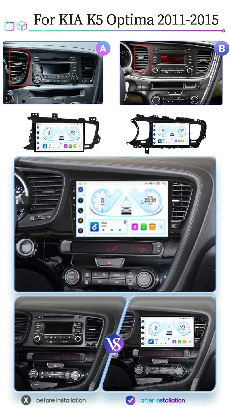 9-calowy dotykowy radio GPS dla KIA K5 Optima 2011-2015, obsługuje BT WiFi Mirror Link 4G sterowanie z kierownicy(HM611 8 Core 4G+Wifi 8+256GB)