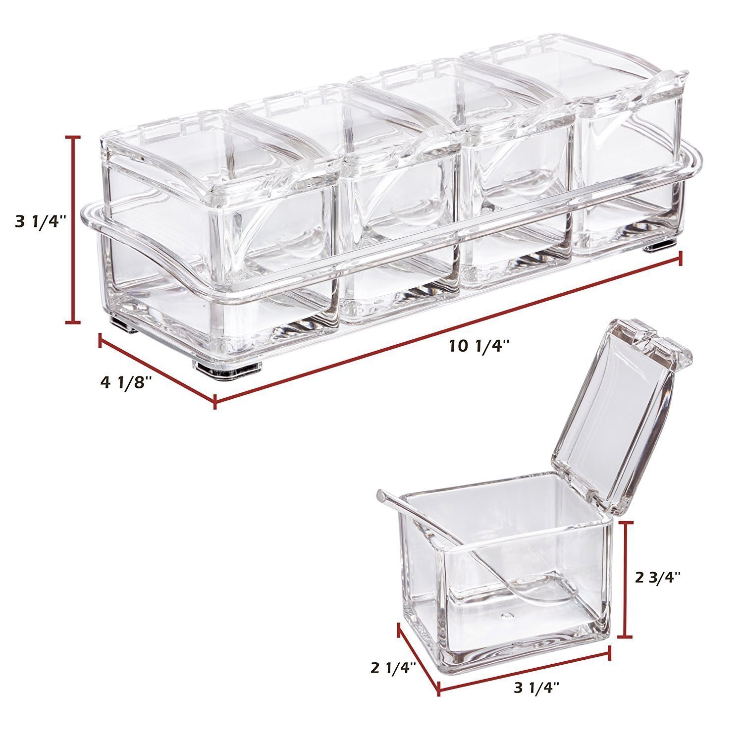 4square Crystal Seasoning Acrylic Box Pepper Salt Spice Rack Plastic 4 Box with Spoons Kitchen See Through Storage Containers Cooking Tools 4