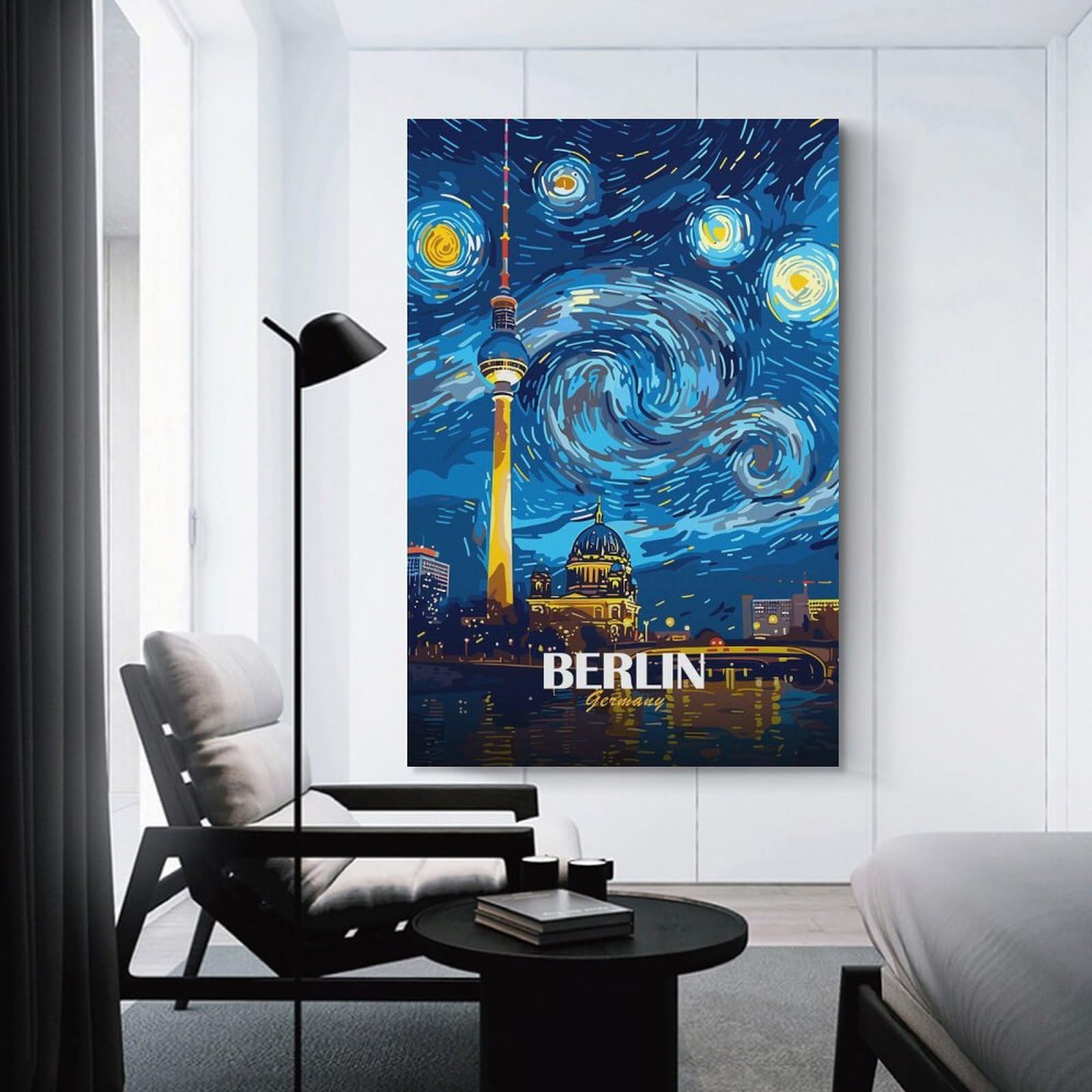 Junmoney Berlin Starry Night Cityscape Home Decor Wall Art, 08x12inch(20x30cm), for Bedroom, Lounge Or Dressing Area, Canvas Wall Decor for Personal Spaces