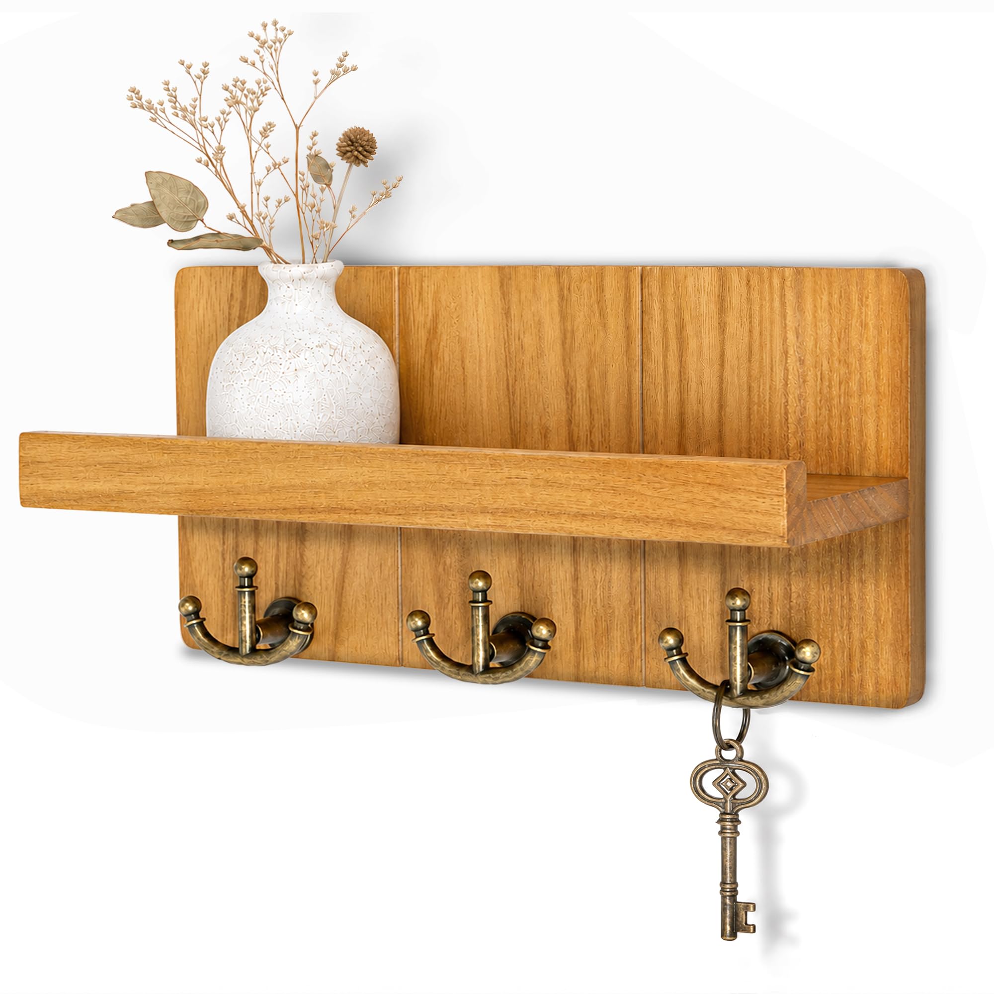 Rebee Vision Yellow Key Holder Wall Mount With 3 Hooks For Home Decor, Light Brown