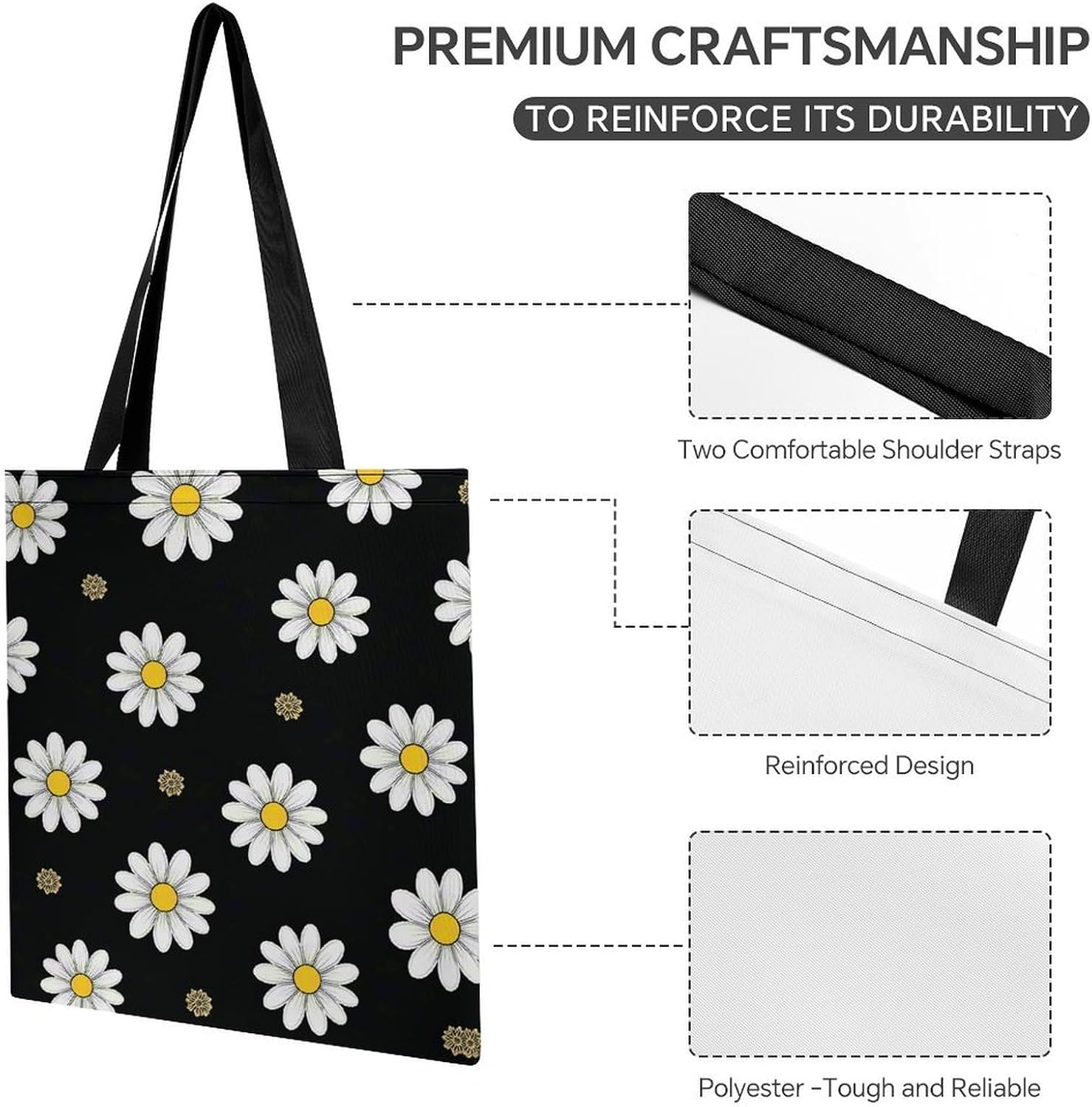 Daisy Printing Tote Bag Large Treat Bags for Women Men image 5