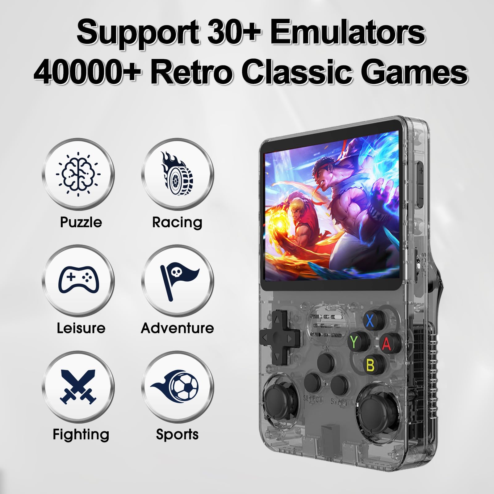 R36S Console Retro, Schermo IPS da 3,5 Pollici, 128GB di Memoria, 40.000 Giochi Preinstallati, Console Portatile per Bambini e Adulti, Supporto Multi-Emulatore, Viola (Nero)