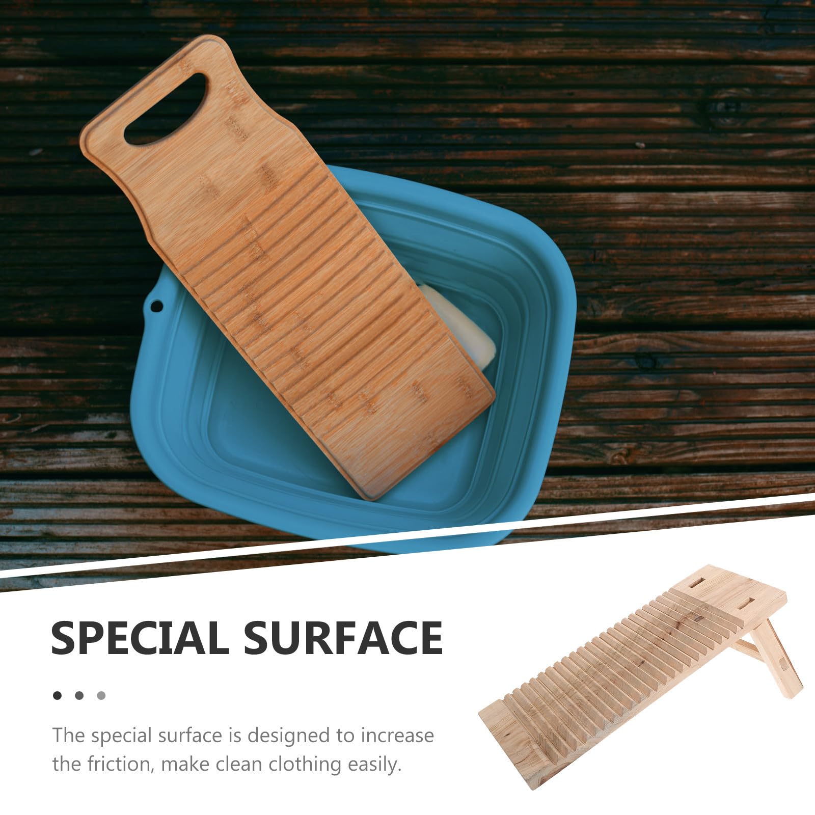 BETOOKY Verdicktes Holzwaschbrett mit Füßen Robust und Rutschfest zum Waschen von Babykleidung und Windeln Praktische Größe 50x20x2,5cm