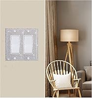 Vista 6 de Cubierta de placa de pared de diamantes de imitación plateados brillantes, cubierta de interruptor de luz de palanca doble, cubierta de salida