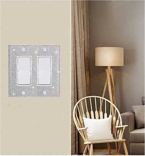 Miniatura 6 de Cubierta de placa de pared de diamantes de imitación plateados brillantes, cubierta de interruptor de luz de palanca doble, cubierta de salida de