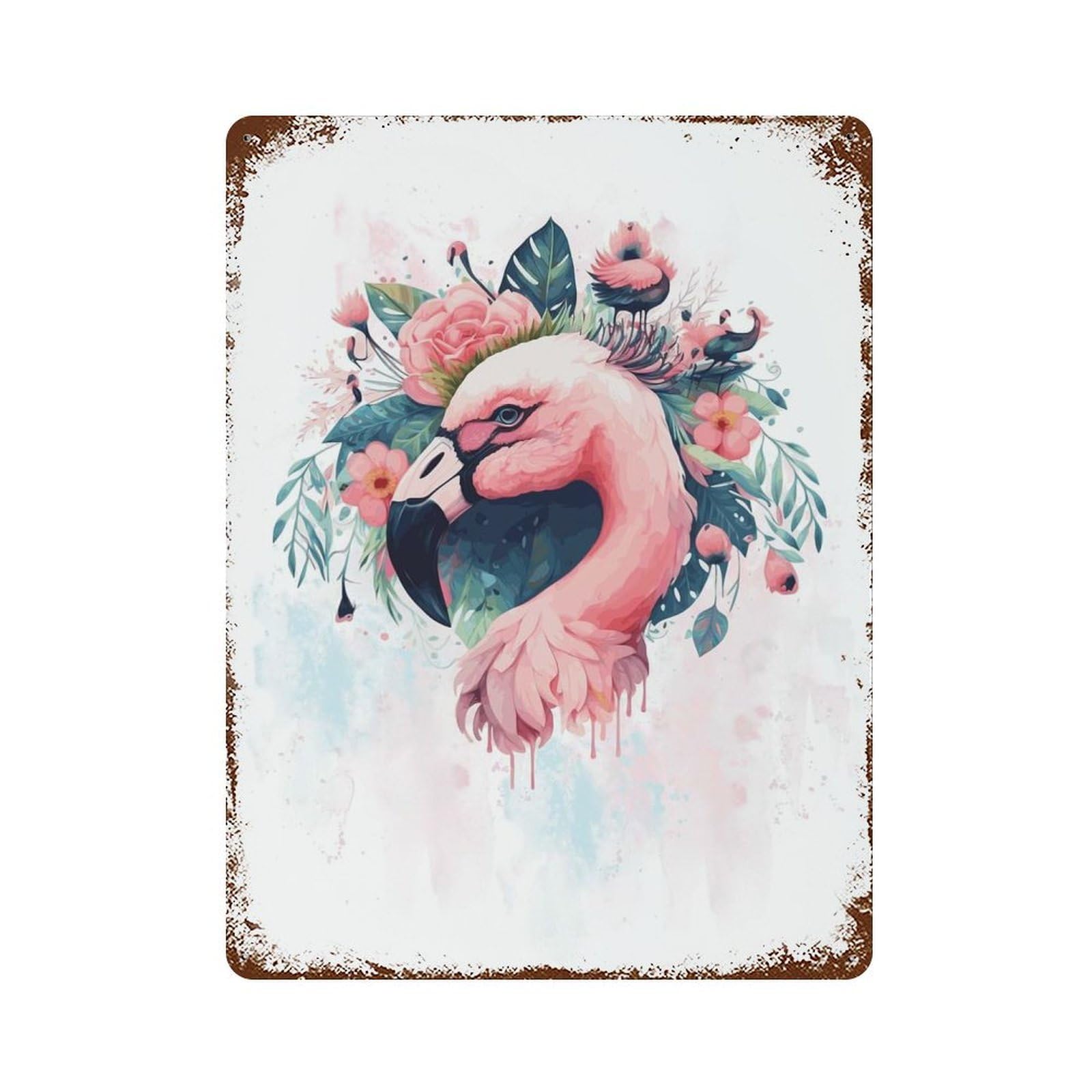 Floral Pink Flamingo Art Vintage Metal Tin Sign 15.7"x11.8", Ideal for Living Room, Hallway And Home Decor