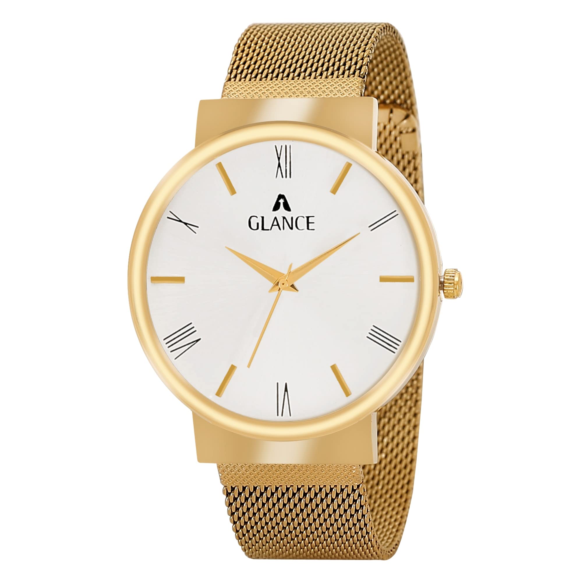 AglanceM1001W Gold Plated Silver Dial Analog Wristwatch Collection for Men and Boys with Stylish Strap, Classic Analog Display | Exquisite Wristwatch with Adjustable Strap