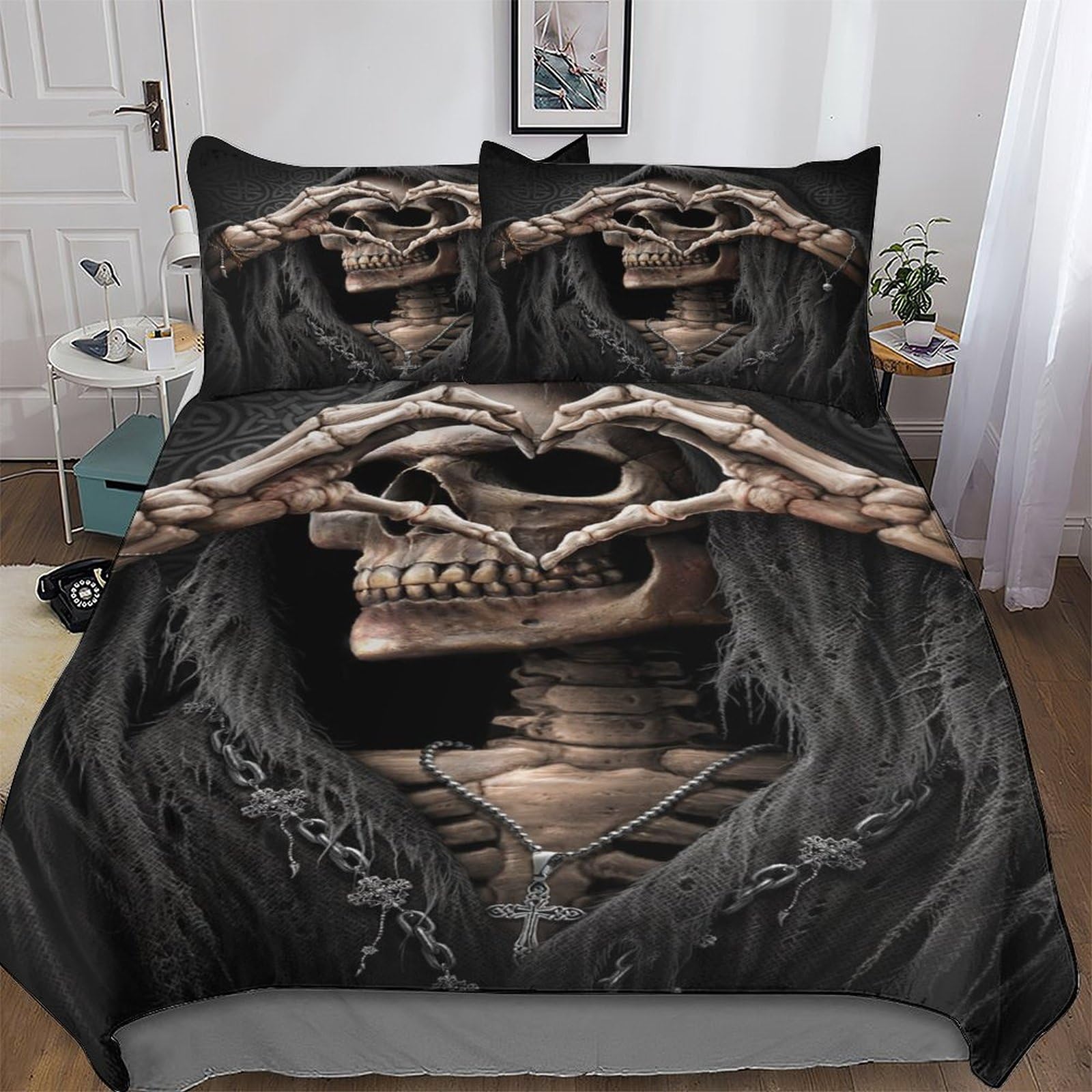 Pazzk Gothic, Skeleton-2 Gothic, Skeleton Comforter Cover 3D Print Bedding Set Decorative Duvet Cover Bedspread Cover With Pillowcase Soft Microfiber Zipper Quilt Cover For Kids, Youth And Adult Single (135X200cm)