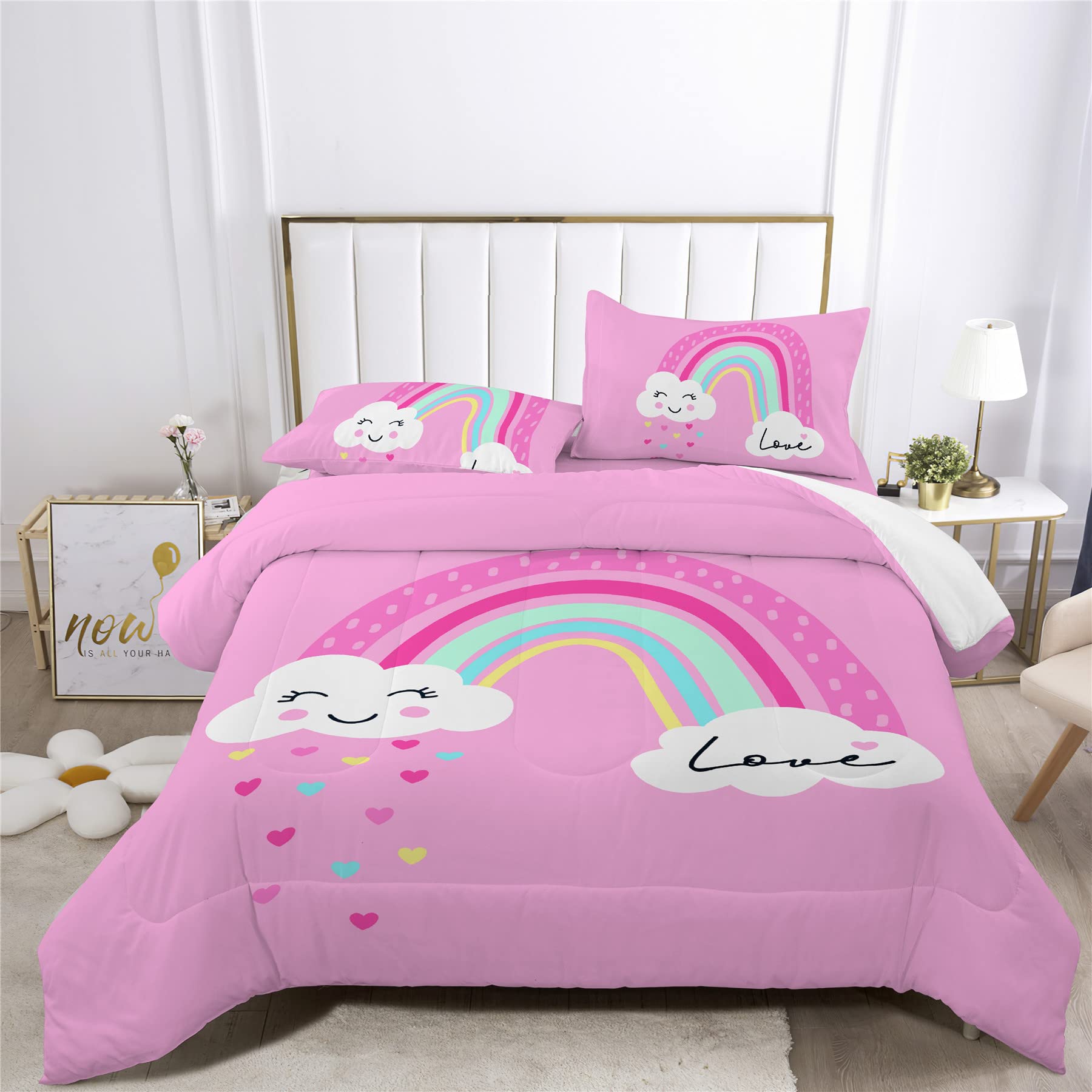 ANGIYUIN Set Biancheria Letto 6 Pezzi Arcobaleno Per Bambini E Ragazze - Morbida Microfibra, Motivo Galassia 3D, Letto Matrimoniale, Blu - 3