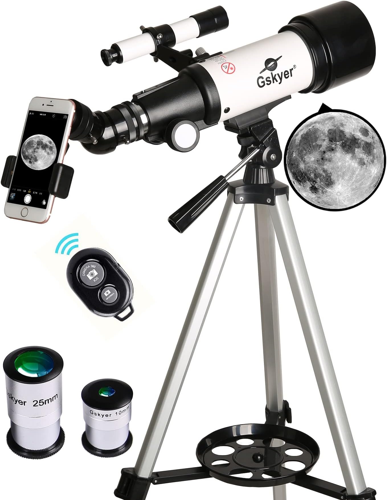 Telescope, 70 mm aperture 400 AZ-mount astronomical refraction for children and beginners, travel telescope adults, D-70400