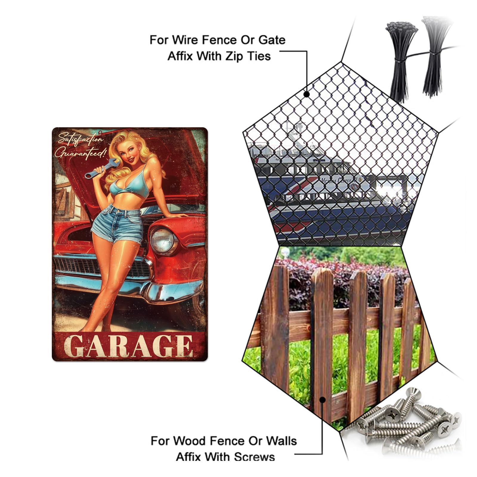 GLOBLELAND Retro Car Repair Lady Metal Tin Sign Vintage Painting Tin Signs 12x8inch Retro Wall Art Plaque Poster for Home Office Bar Club Garage Decoration - Image 4