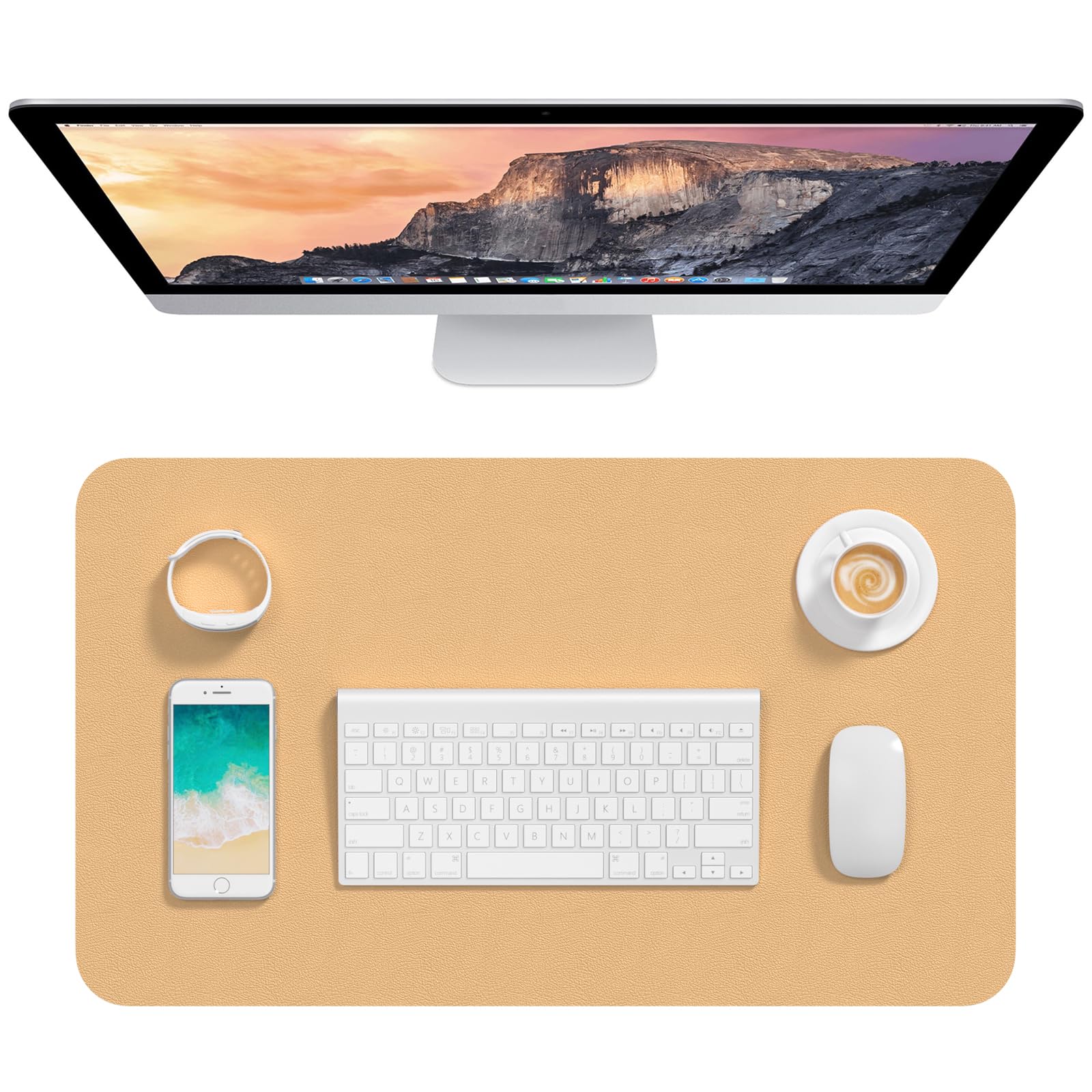 Hsurbtra Desk Pad, 23.6" x 13.8" PU Leather Desk Mat, M Extended Mouse Pad, Waterproof Desktop Blotter Protector, Non-Slip Ultra Thin Small Laptop Keyboard Writing Mat for Office Home, Earth Yellow — image 1