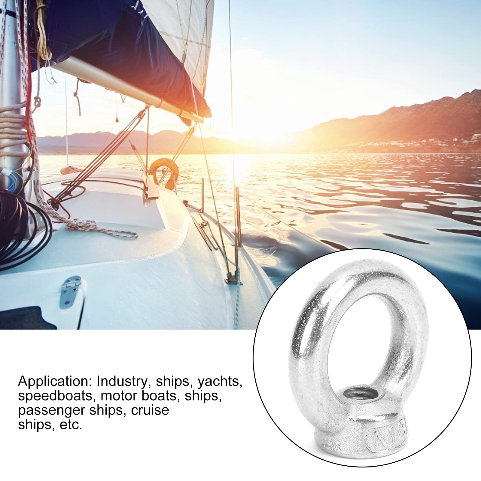Lifting Eye Bolt, Marine Grade 8pcs Lifting Eye Threaded Nut for Yachts for Ocean Industry(M8) 4