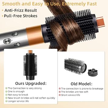 Upgraded Round Volumizing Brush Attachment for Dyson Airwrap HS01 HS05 HS08 Accessories, Upgraded Bristles for Straighten Dry Curls Add Volume Styling Volumizing