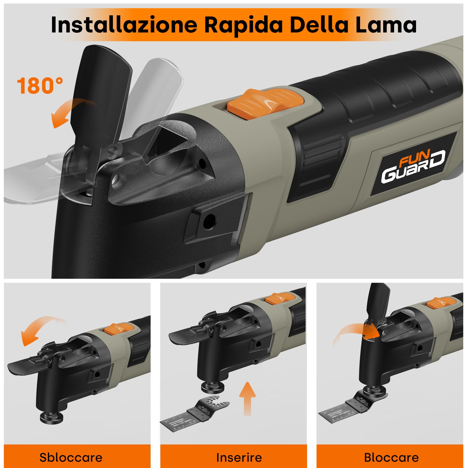 300W Utensile Multifunzione Oscillante, Strumento Oscillante Kit, 15000-22000RPM, 6 Velocità Regolabili, 3.5° Angolo di Oscillazione, 30 Accessori, Per Raschiatura,Taglio,Lucidatura